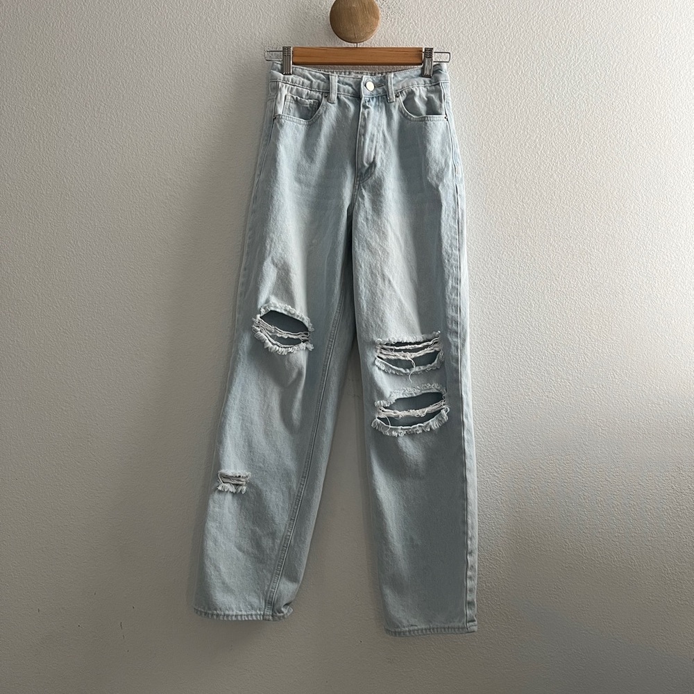 Tiger Mist Light Wash High-Waisted Wide Leg Distressed Jeans